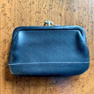 COACH Rare Vintage double kiss lock framed coin purse wallet, black leather